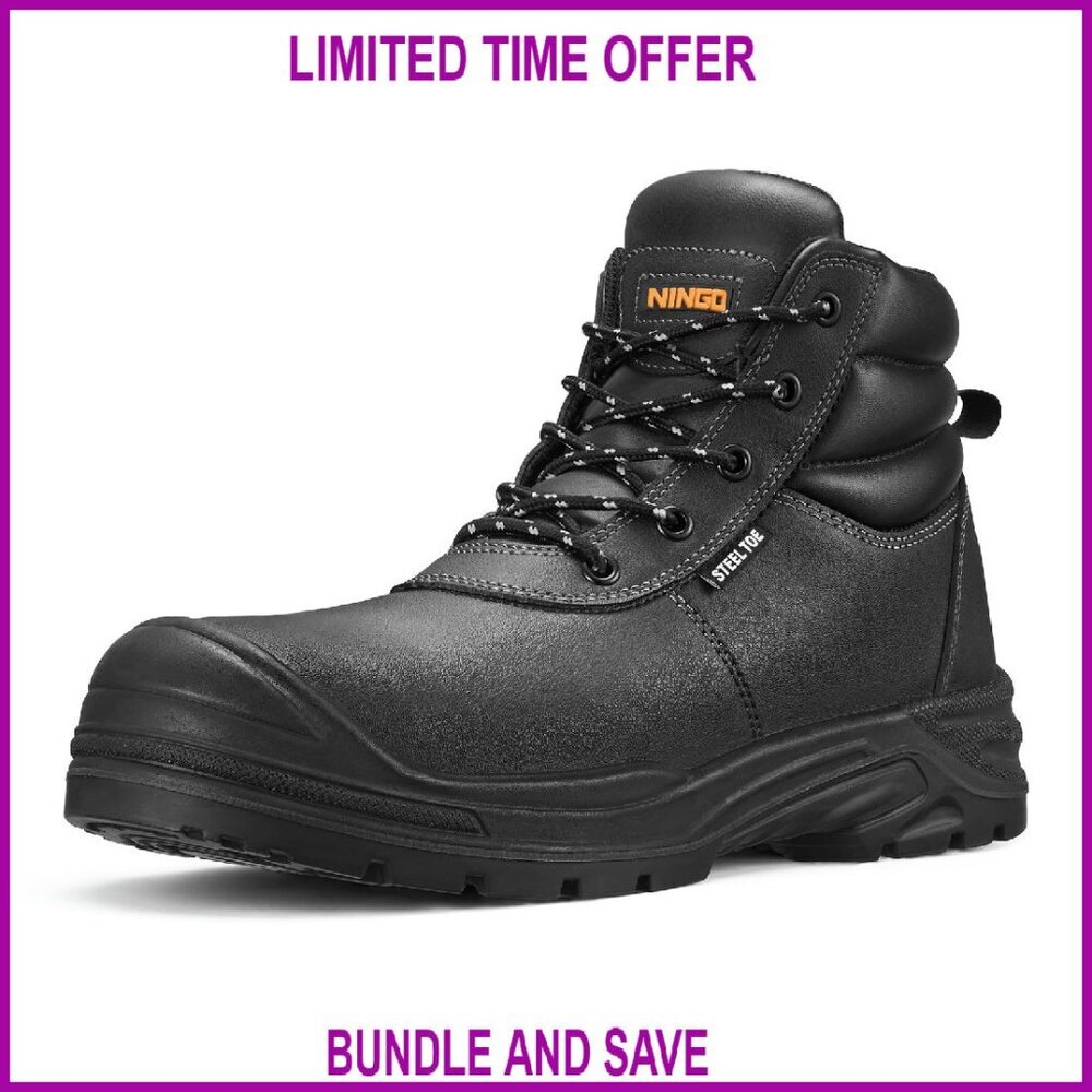 Men's Steel Toe Work Boots Non-Slip Puncture Resistant Safety Shoes
